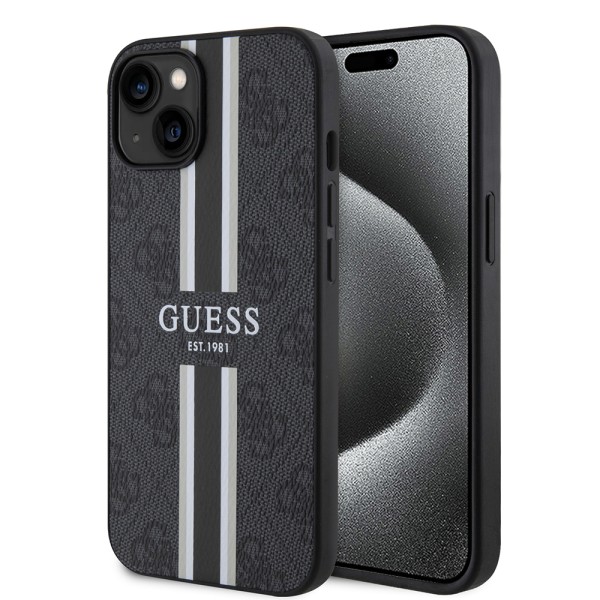 Калъф Guess - Hardcase 4G Printed Stripes MagSafe (GUHMP15SP4RPSK) - iPhone 15 - Black