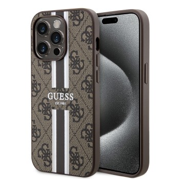 Калъф Guess - Hardcase 4G Printed Stripes MagSafe (GUHMP15XP4RPSW) - iPhone 15 Pro Max - Brown