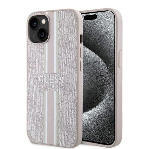 Калъф Guess - Hardcase 4G Printed Stripes MagSafe (GUHMP15SP4RPSP) - iPhone 15 - Pink