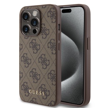 Калъф Guess - Hardcase 4G Metal Gold Logo (GUHCP15LG4GFBR) - iPhone 15 Pro - Brown