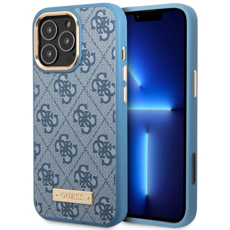 Калъф Guess - Hardcase 4G Logo Plate MagSafe (GUHMP16LU4GPRB) - iPhone 16 Pro - Blue