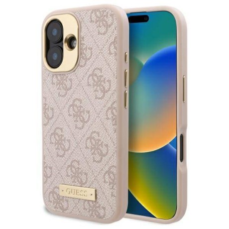 Калъф Guess - Hardcase 4G Logo Plate MagSafe (GUHMP16MU4GPRP) - iPhone 16 Plus - Pink