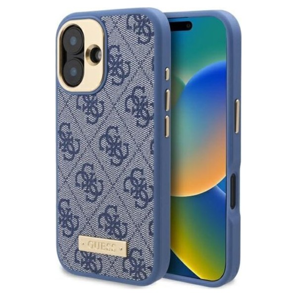 Калъф Guess - Hardcase 4G Logo Plate MagSafe (GUHMP16MU4GPRB) - iPhone 16 Plus - Blue