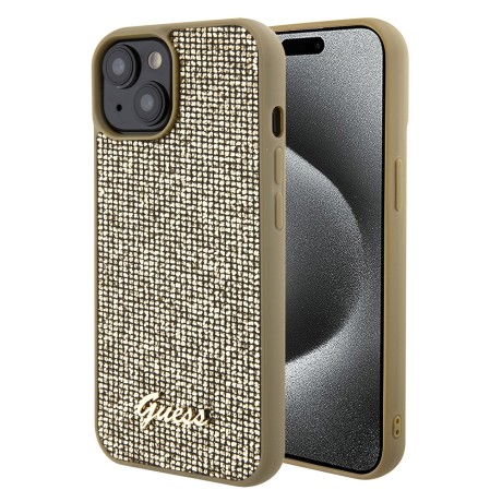 Калъф Guess - Disco Metal Script (GUHCP15SPMSDGSD) - iPhone 15 - Gold