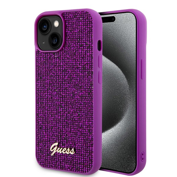 Калъф Guess - Disco Metal Script (GUHCP15SPMSDGSF) - iPhone 15 - Fuchsia