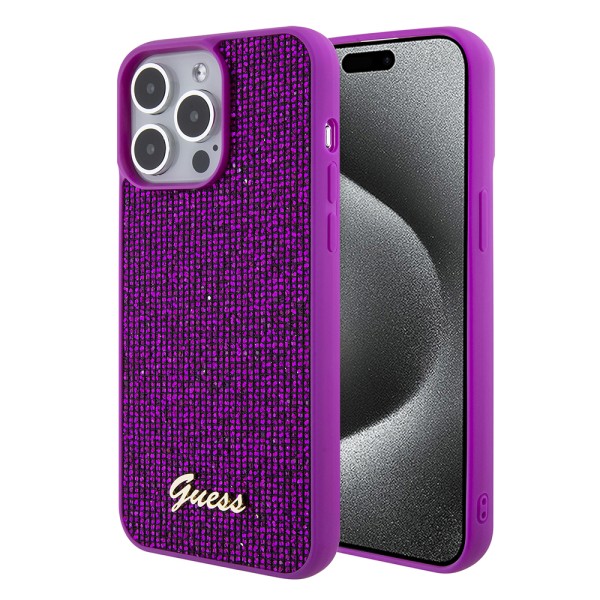 Калъф Guess - Disco Metal Script (GUHCP15LPMSDGSF) - iPhone 15 Pro - Fuchsia