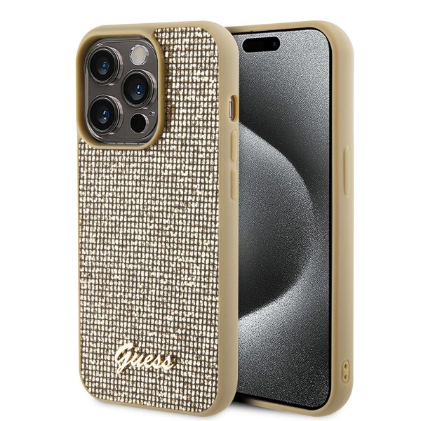 Калъф Guess - Disco Metal Script (GUHCP15LPMSDGSD) - iPhone 15 Pro - Gold