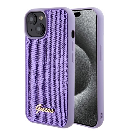 Калъф Guess - Sequin Script Metal (GUHCP15SPSFDGSU) - iPhone 15 - Purple