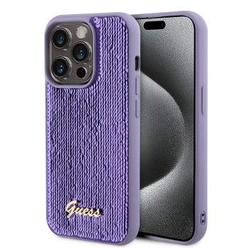 Калъф Guess - Sequin Script Metal (GUHCP15XPSFDGSU) - iPhone 15 Pro Max - Purple