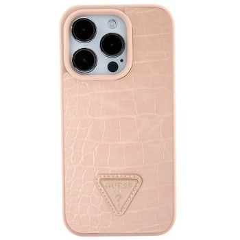 Калъф Guess - Croco Triangle Metal Logo (GUHCP15SPCRTHCP) - iPhone 15 - Pink