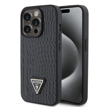 Калъф Guess - Croco Triangle Metal Logo (GUHCP15LPCRTHCK) - iPhone 15 Pro - Black