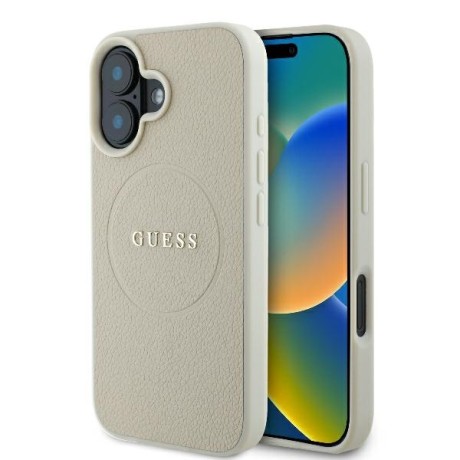 Калъф Guess - Grained Gold Ring MagSafe (GUHMP16SPGHSMME) - iPhone 16 - Beige