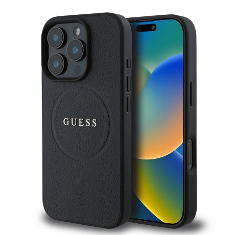 Калъф Guess - Grained Gold Ring MagSafe (GUHMP16LPGHSMMK) - iPhone 16 Pro - Black