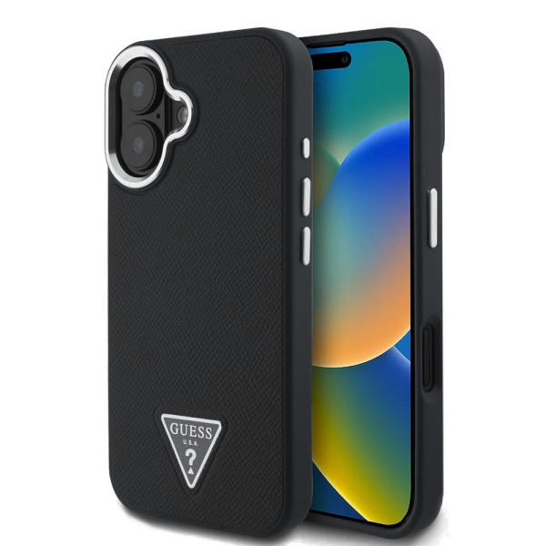 Калъф Guess - Grained Triangle MagSafe (GUHMP16SPGTSPSK) - iPhone 16 - Black