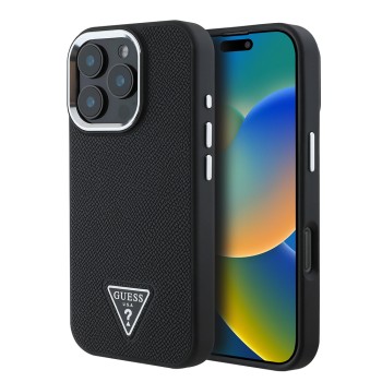 Калъф Guess - Grained Triangle MagSafe (GUHMP16LPGTSPSK) - iPhone 16 Pro - Black