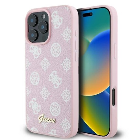 Калъф Guess - Peony Script MagSafe (GUHMP16XPGPYSP) - iPhone 16 Pro Max - Pink