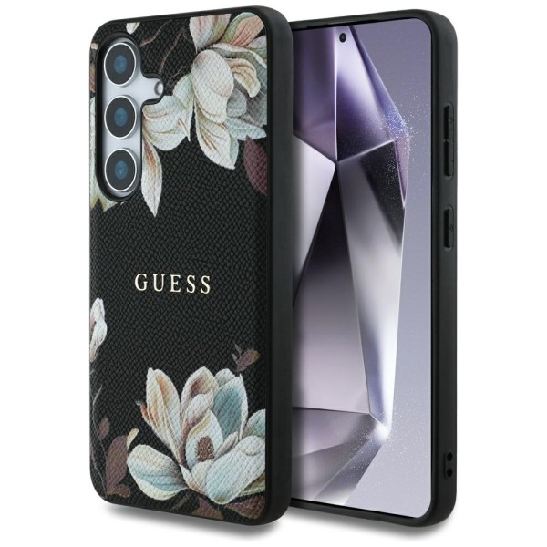 Калъф Guess - Grained Flowers MagSafe (GUHMS25SPGNMPLMK) - Samsung Galaxy S25 - Black