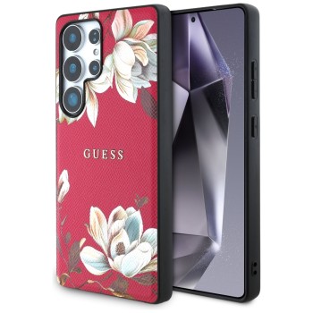 Калъф Guess - Grained Flowers MagSafe (GUHMS25LPGNMPLMF) - Samsung Galaxy S25 Ultra - Fuchsia