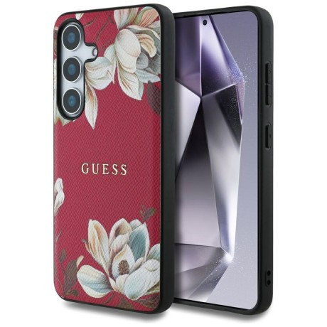 Калъф Guess - Grained Flowers MagSafe (GUHMS25SPGNMPLMF) - Samsung Galaxy S25 - Fuchsia