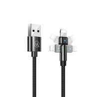 180° USB Кабел Lightning USAMS U60, 2A, 1m, Black