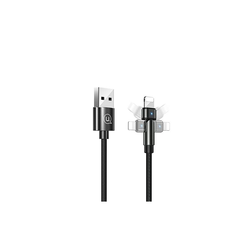 180° USB Кабел Lightning USAMS U60, 2A, 1m, Black