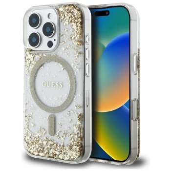 Калъф Guess - Hardcase Resin Bottom Glitter MagSafe (GUHMP16LRGRGED) - iPhone 16 Pro - Gold