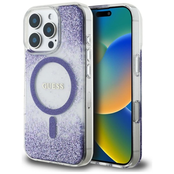 Калъф Guess - Hardcase Resin Bottom Glitter MagSafe (GUHMP16LRGRGEU) - iPhone 16 Pro - Purple