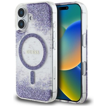 Калъф Guess - Hardcase Resin Bottom Glitter MagSafe (GUHMP16SRGRGEU) - iPhone 16 - Purple