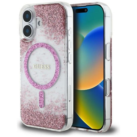 Калъф Guess - Hardcase Resin Bottom Glitter MagSafe (GUHMP16SRGRGEP) - iPhone 16 - Pink