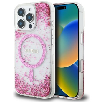 Калъф Guess - Hardcase Resin Bottom Glitter MagSafe (GUHMP16LRGRGEP) - iPhone 16 Pro - Pink