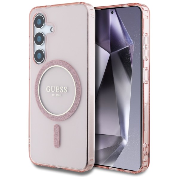 Калъф Guess - IML Glitter Circle MagSafe (GUHMS25SHFGEREP) - Samsung Galaxy S25 - Pink