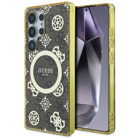 Калъф Guess - IML Peony On 4G Background MagSafe (GUHMS25LH4PYEEW) - Samsung Galaxy S25 Ultra - Brown