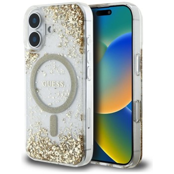 Калъф Guess - Hardcase Resin Bottom Glitter MagSafe (GUHMP16SRGRGED) - iPhone 16 - Gold