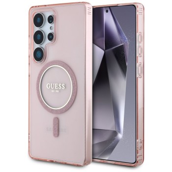 Калъф Guess - IML Glitter Circle MagSafe (GUHMS25LHFGEREP) - Samsung Galaxy S25 Ultra - Pink