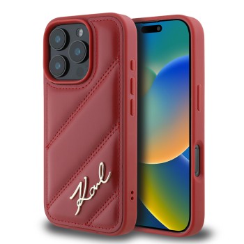 Калъф Karl Lagerfeld - Diagonal Quilted Script (KLHCP16LPQDSMGR) - iPhone 16 Pro - Red