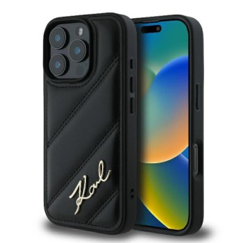 Калъф Karl Lagerfeld - Diagonal Quilted Script (KLHCP16XPQDSMGK) - iPhone 16 Pro Max - Black