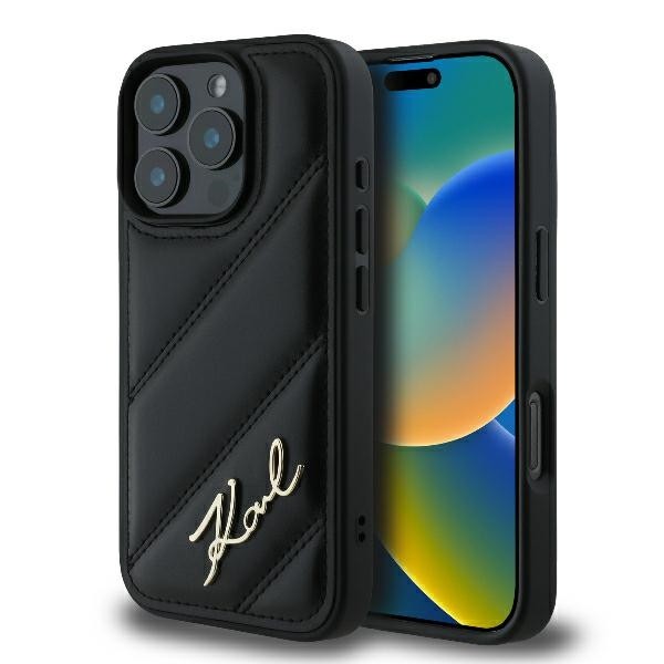 Калъф Karl Lagerfeld - Diagonal Quilted Script (KLHCP16XPQDSMGK) - iPhone 16 Pro Max - Black