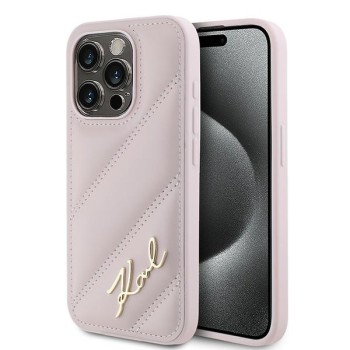 Калъф Karl Lagerfeld - Diagonal Quilted Script (KLHCP15LPQDSMGP) - iPhone 15 Pro - Pink