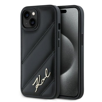 Калъф Karl Lagerfeld - Diagonal Quilted Script (KLHCP15MPQDSMGK) - iPhone 15 Plus - Black