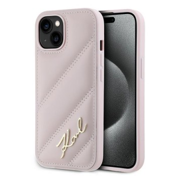 Калъф Karl Lagerfeld - Diagonal Quilted Script (KLHCP15MPQDSMGP) - iPhone 15 Plus - Pink