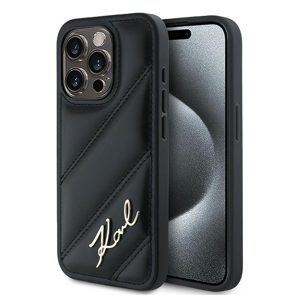 Калъф Karl Lagerfeld - Diagonal Quilted Script (KLHCP15XPQDSMGK) - iPhone 15 Pro Max - Black