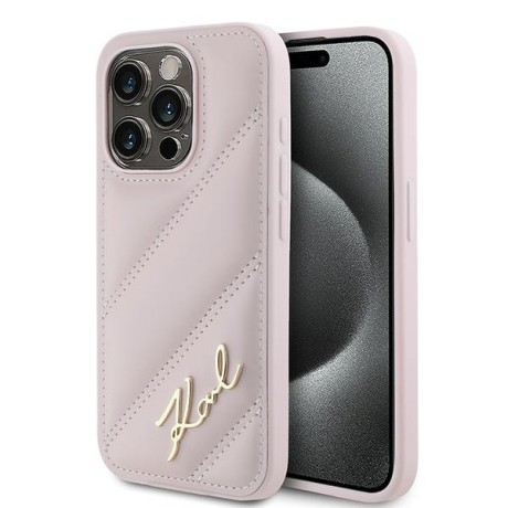 Калъф Karl Lagerfeld - Diagonal Quilted Script (KLHCP15XPQDSMGP) - iPhone 15 Pro Max - Pink