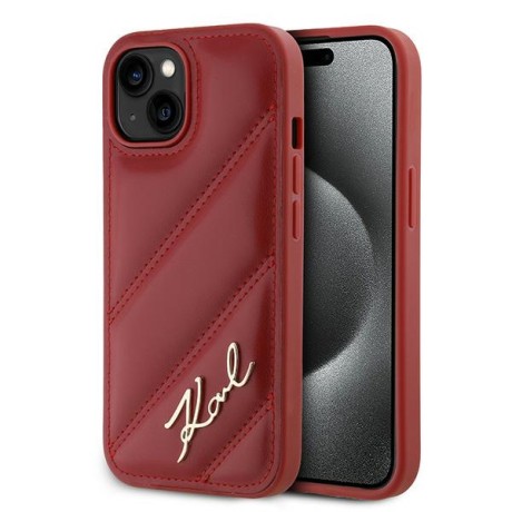 Калъф Karl Lagerfeld - Diagonal Quilted Script (KLHCP15SPQDSMGR) - iPhone 15 - Red