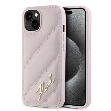 Калъф Karl Lagerfeld - Diagonal Quilted Script (KLHCP15SPQDSMGP) - iPhone 15 - Pink