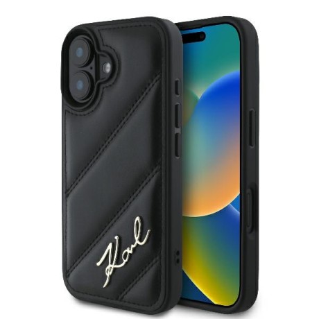 Калъф Karl Lagerfeld - Diagonal Quilted (KLHCP16MPQDSMGK) - iPhone 16 Plus - Black