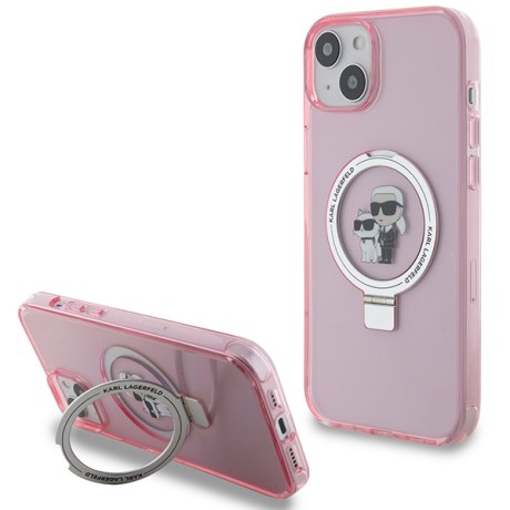 Калъф Karl Lagerfeld - Hardcase Ring Stand MagSafe (KLHMP15SHMRSKCP) - iPhone 15 - Pink Karl&Choupette