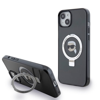 Калъф Karl Lagerfeld - Hardcase Ring Stand MagSafe (KLHMP15MHMRSKHK) - iPhone 15 Plus - Karl Head