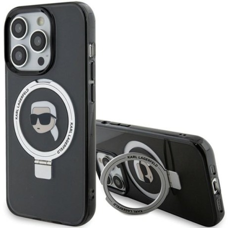 Калъф Karl Lagerfeld - Hardcase Ring Stand MagSafe (KLHMP15LHMRSKHK) - iPhone 15 Pro - Karl Head