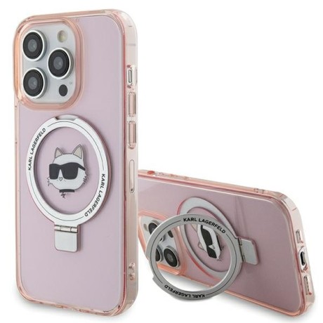 Калъф Karl Lagerfeld - Hardcase Ring Stand MagSafe (KLHMP15XHMRSCHP) - iPhone 15 Pro Max - Pink Choupette Head