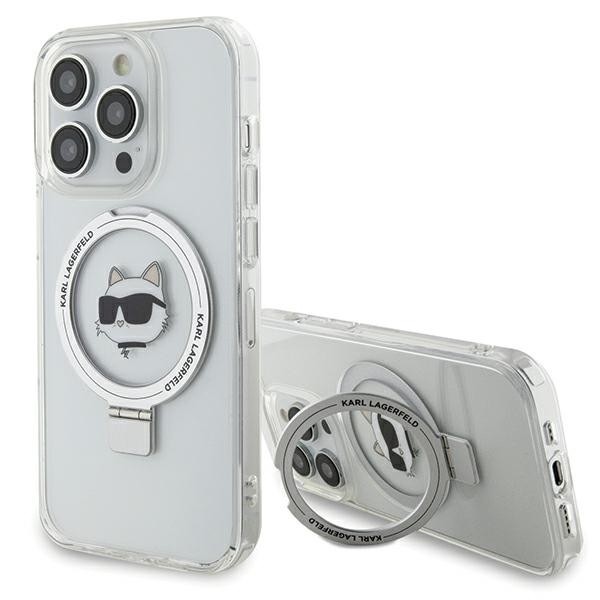 Калъф Karl Lagerfeld - Hardcase Ring Stand MagSafe (KLHMP15XHMRSCHH) - iPhone 15 Pro Max - White Choupette Head